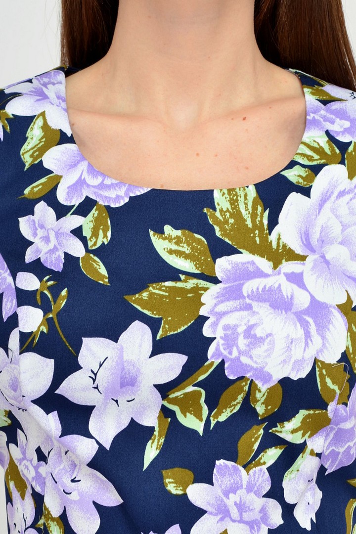 Фото товара 19847, синее платье с фиолетовыми цветами