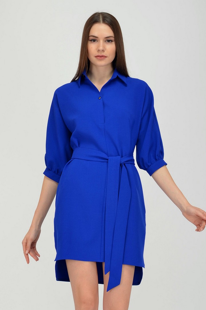 Фото товара 19904, синее платье с поясом